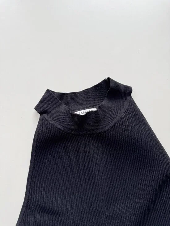 NWOT Aritzia BABATON Sculpt Knit Black Ribbed Cropped Halter Tank Top, Size L - Picture 6 of 13
